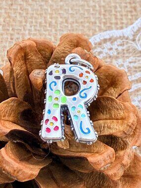 James Avery Enamel Consuela Floral Initial R Charm Sterling Silver